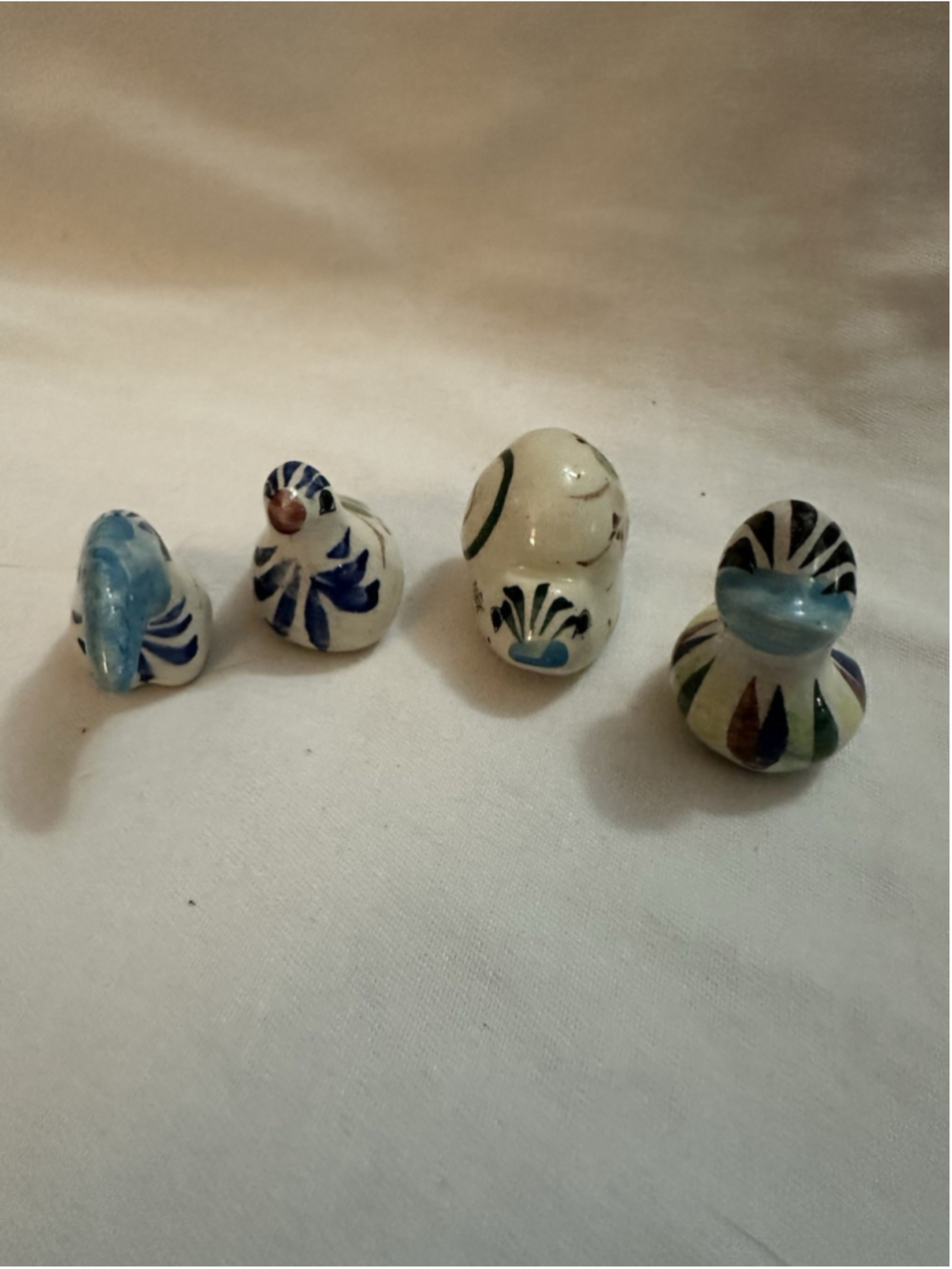 Vintage Mexican Pottery Birds Set 4 Hand Painted Folk Art Tonala Style MEX